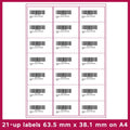 A4 FBA barcode label paper sheets showing ten different grid configurations for inventory labelling