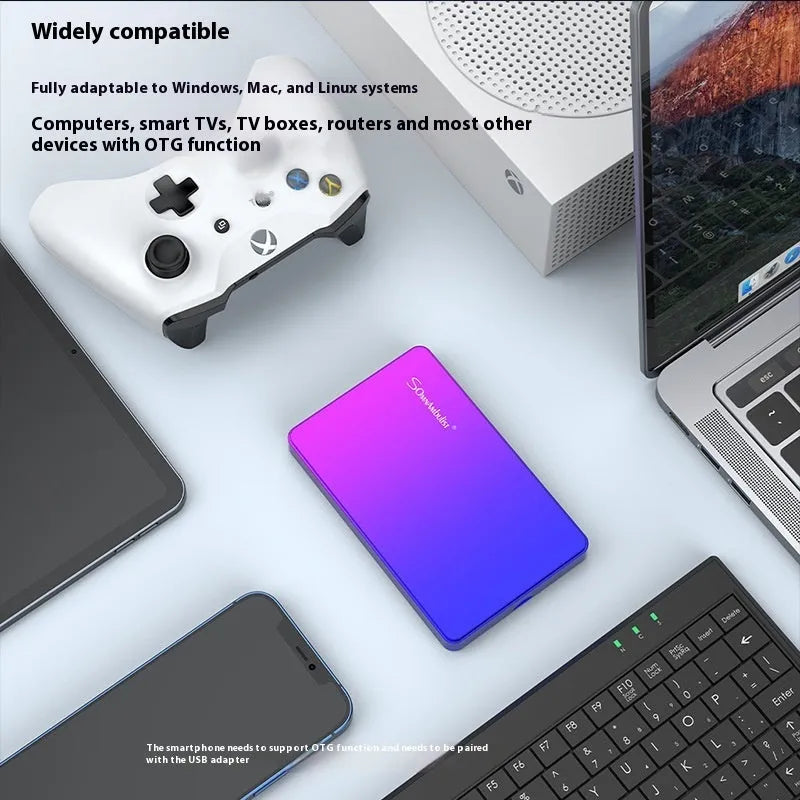 Purple external mobile hard disk with plastic shell, capacity up to 1TB