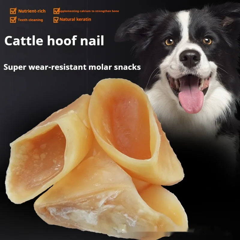Natural cowhide dog dental chew stick in hoof shell colour for small and medium large breeds.
