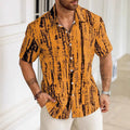 Men's short sleeve casual shirt with 3D printed stripe pattern in anti-wrinkle polyester fabric