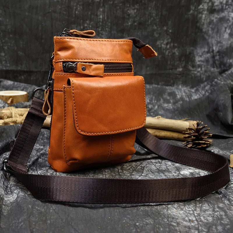 Men's crazy horse leather belt bag first layer cowhide solid colour 18x12x4.5cm crossbody bag urban simplicity style