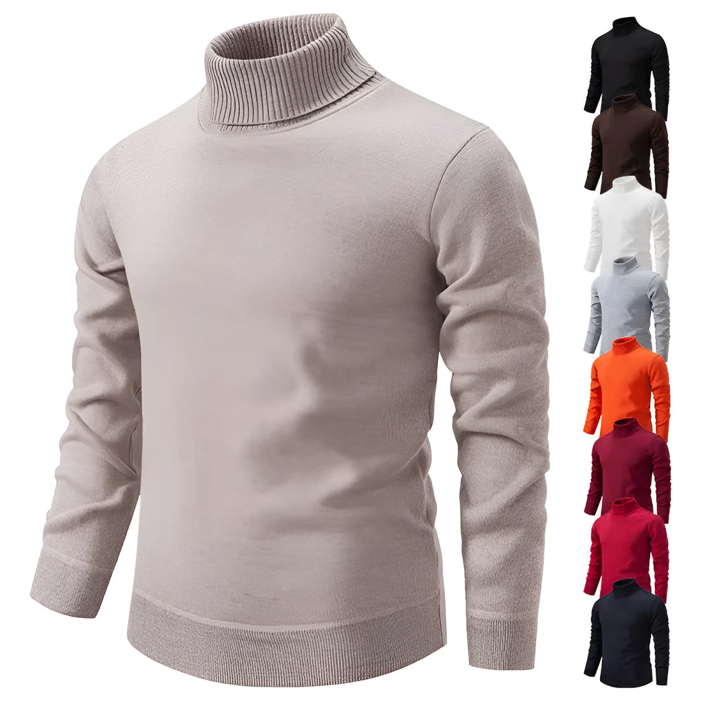 Men's velvet thickening turtleneck sweater in loose fit pullover style, available in multiple colours for autumn and winter