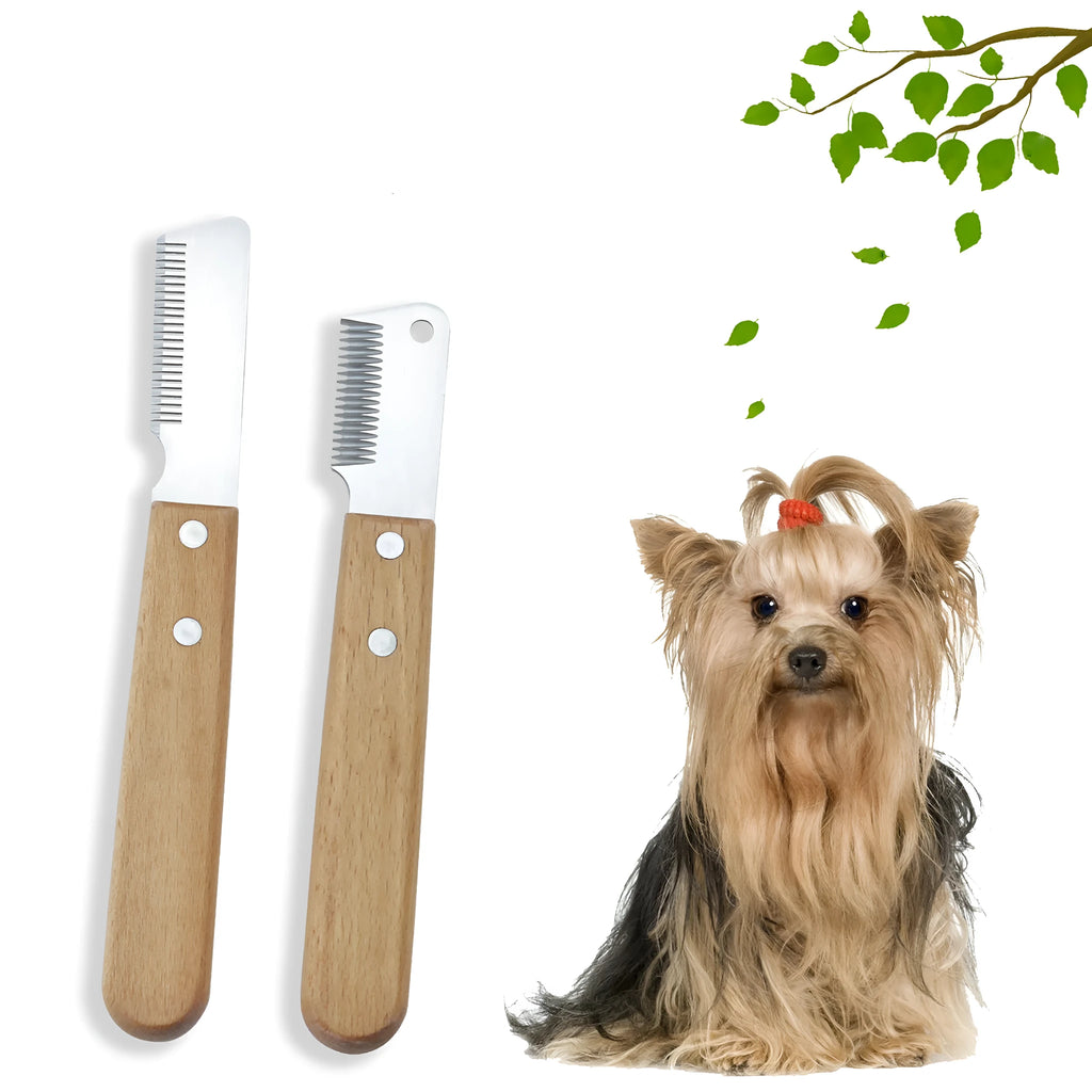 Pet stripping comb with wooden handle for dog and cat grooming