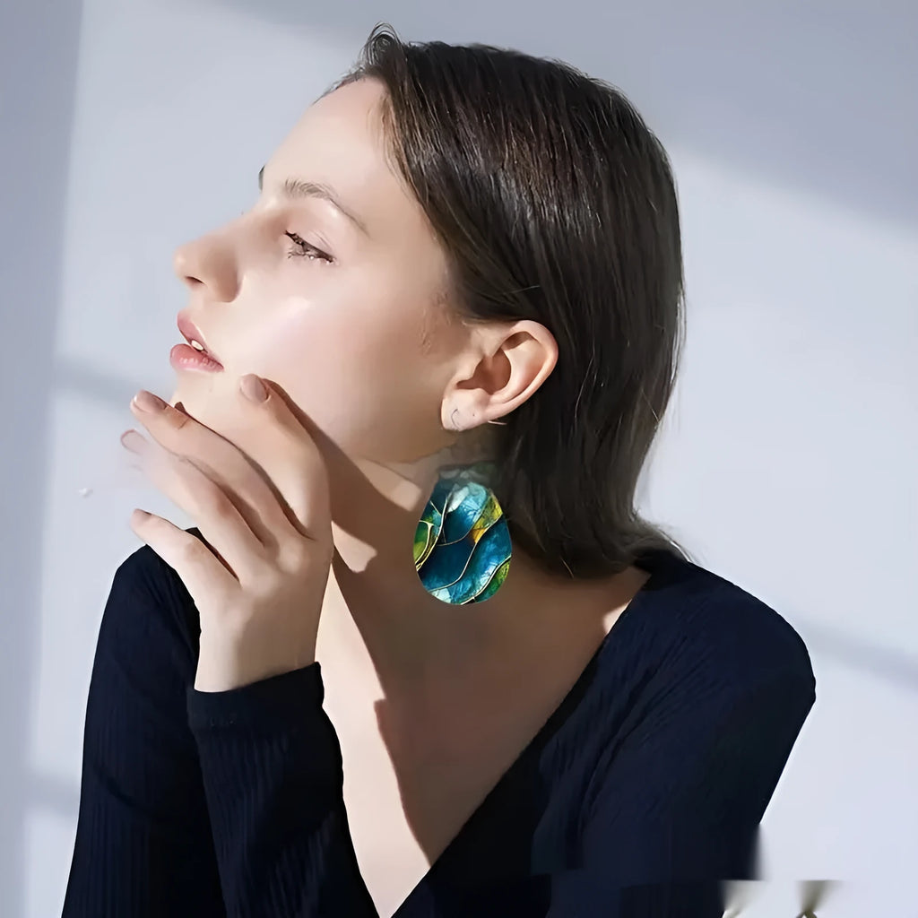 Acrylic flat branch knot drop earrings with printed detailing and secure backing hardware