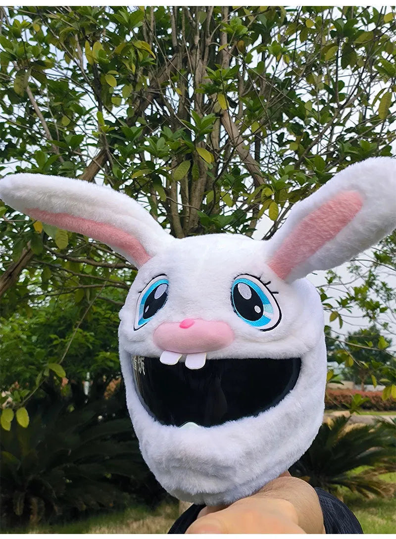 White long-eared rabbit head decorative cover for motorcycle helmet