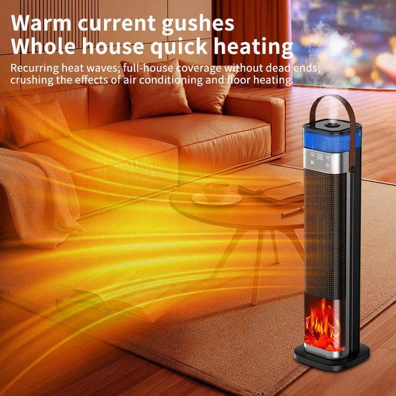 Intelligent vertical heater with humidification and voice control, measuring 16x16x52.6cm