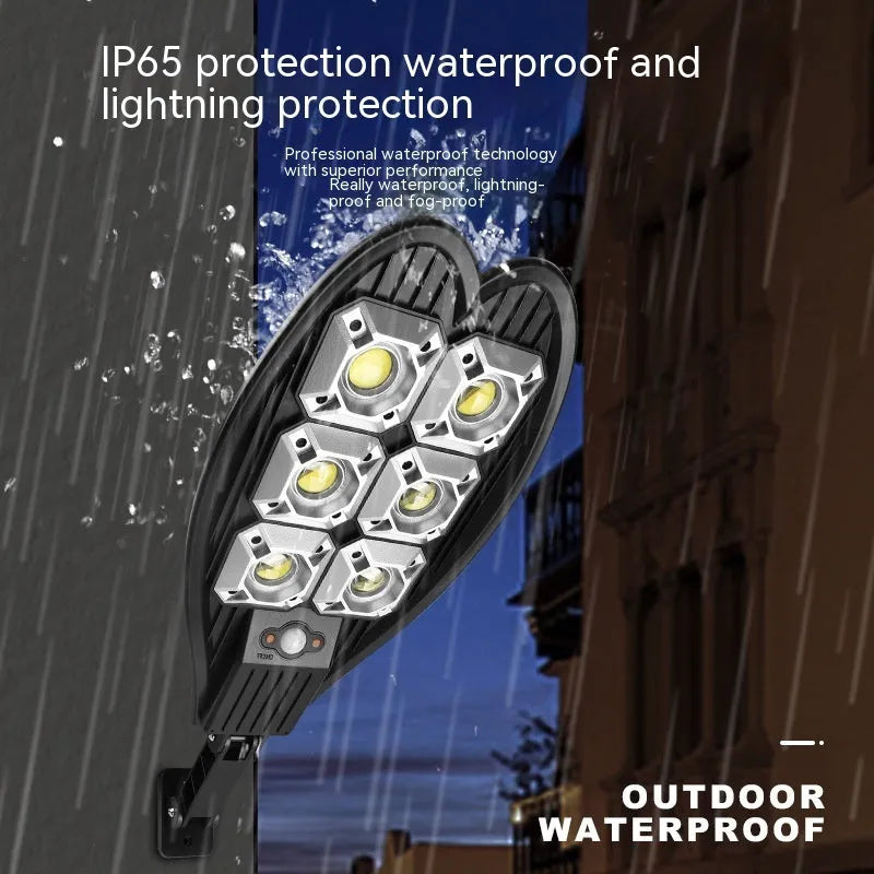 6-eye Sword design outdoor solar garden lamp with remote control on a white background.
