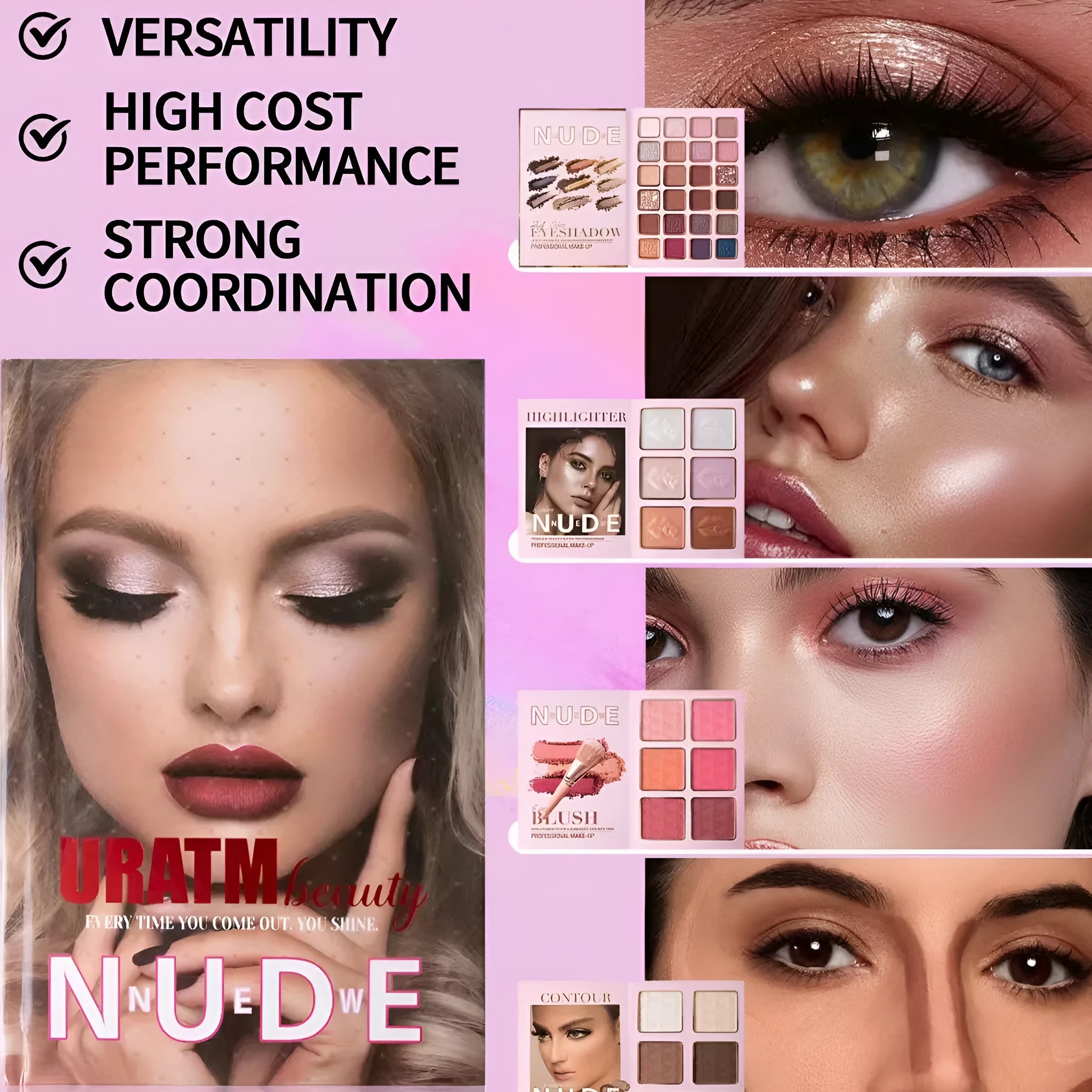 Multifunctional eye shadow plate with matte and shimmer blush and highlight integrated makeup set U137A