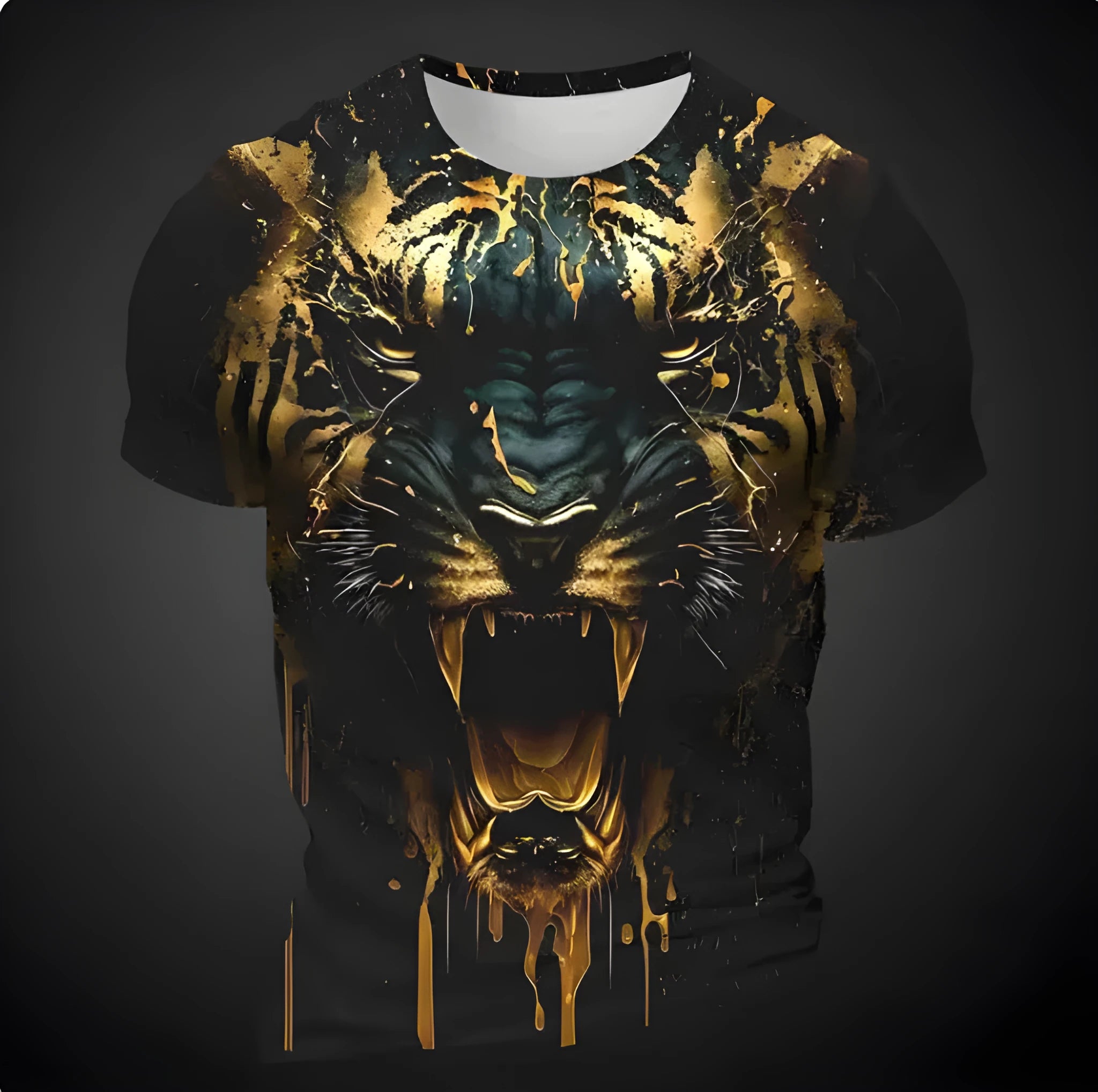 Men's 3D tiger pattern short sleeve T-shirt in bird eye polyester fabric