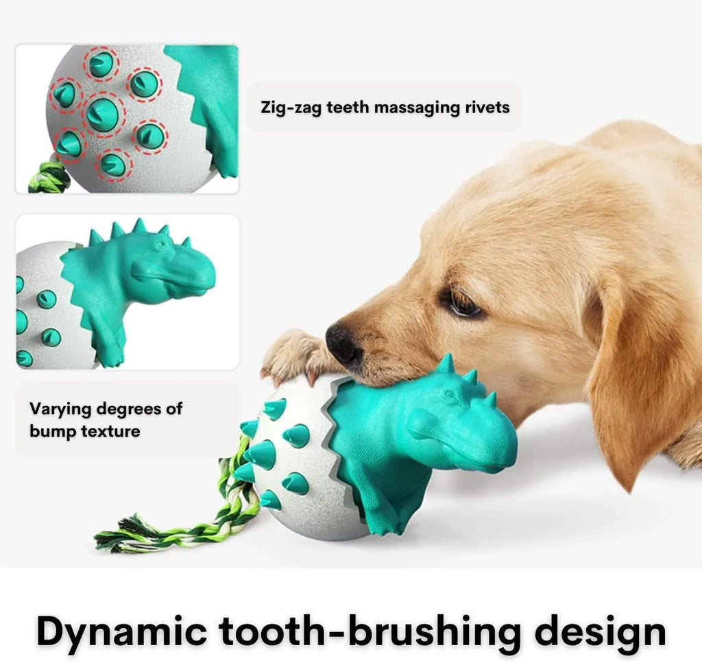 Dinosaur design blue rubber dog chew toy with rope for aggressive chewers