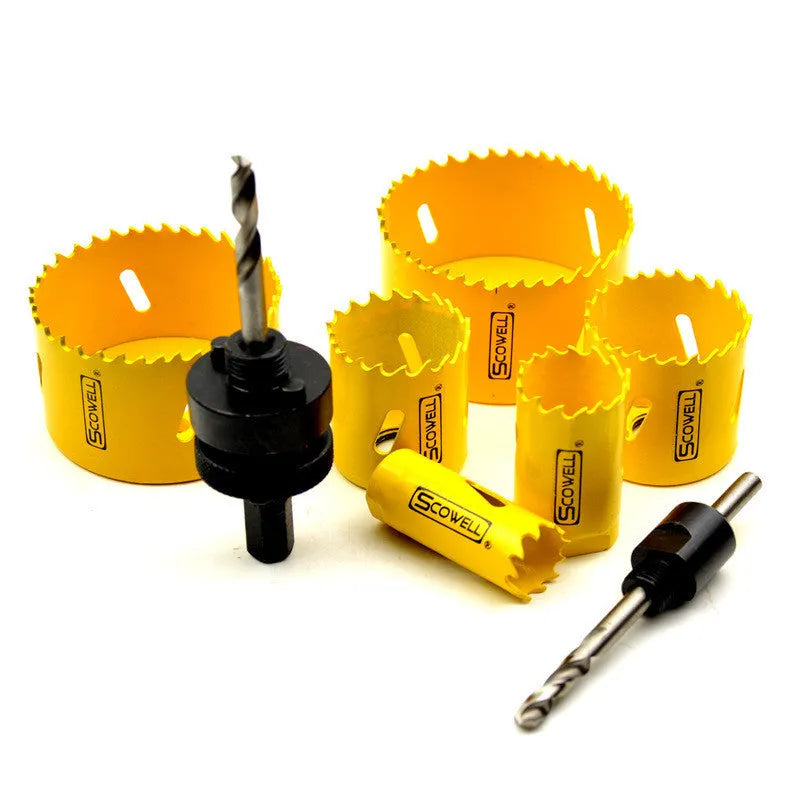 Bimetal M3 hole opener set with multiple hole saw sizes in a case.