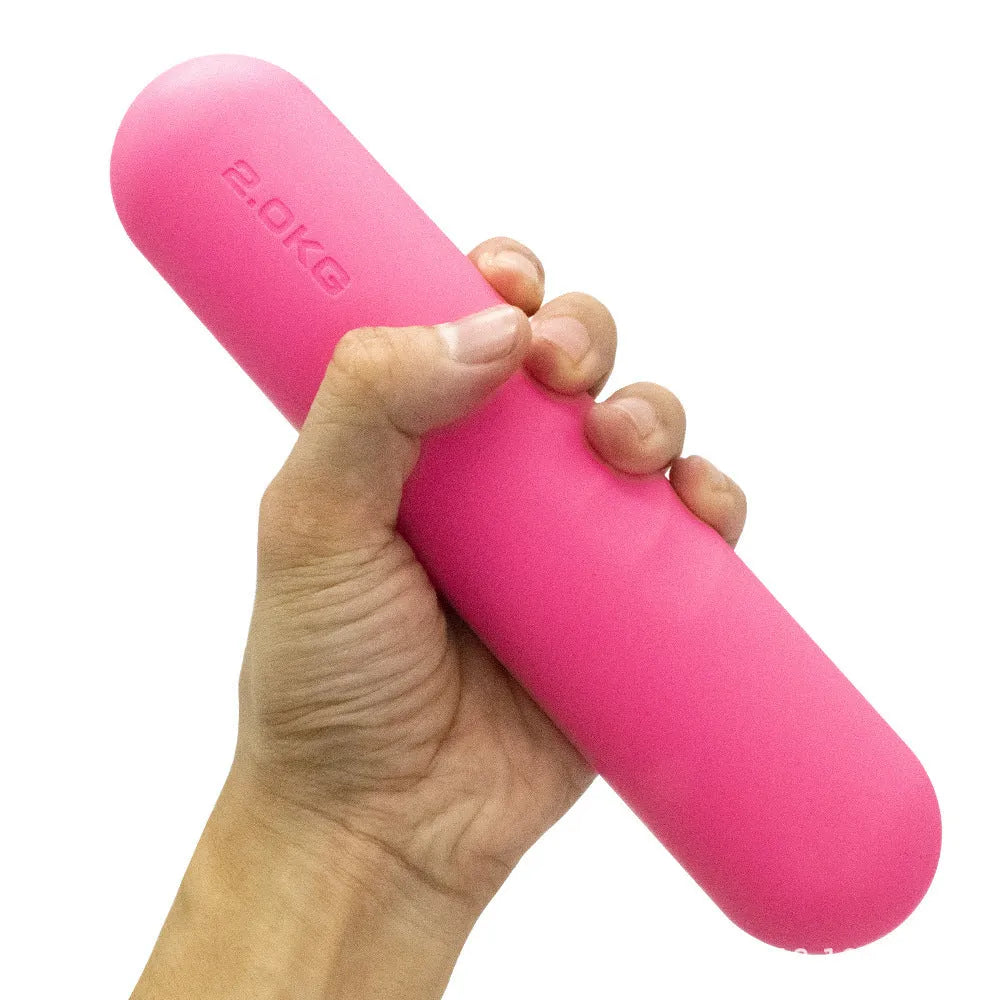 Silicone-edged non-slip dumbbell stick for fitness, shown in various colours and weights.