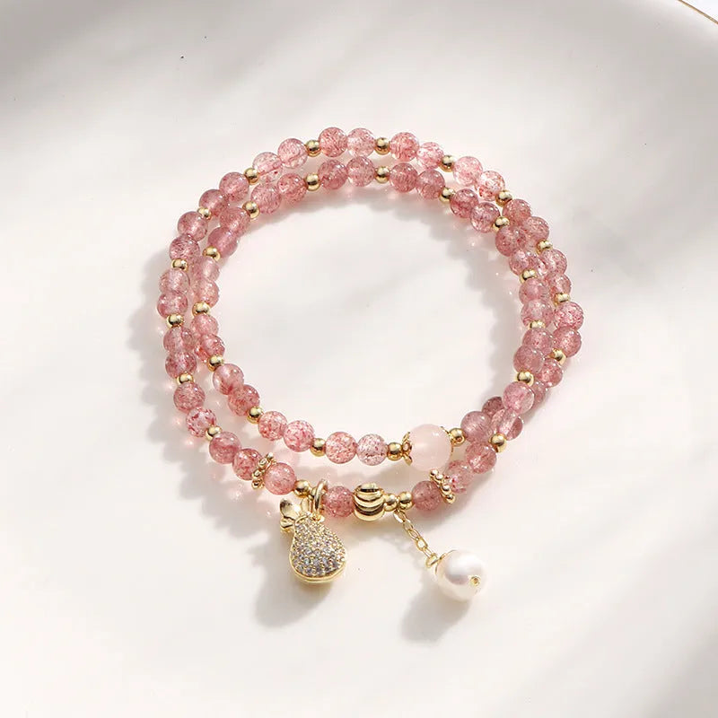 Women's strawberry quartz geometric crystal bracelet for money drawing and luck changing