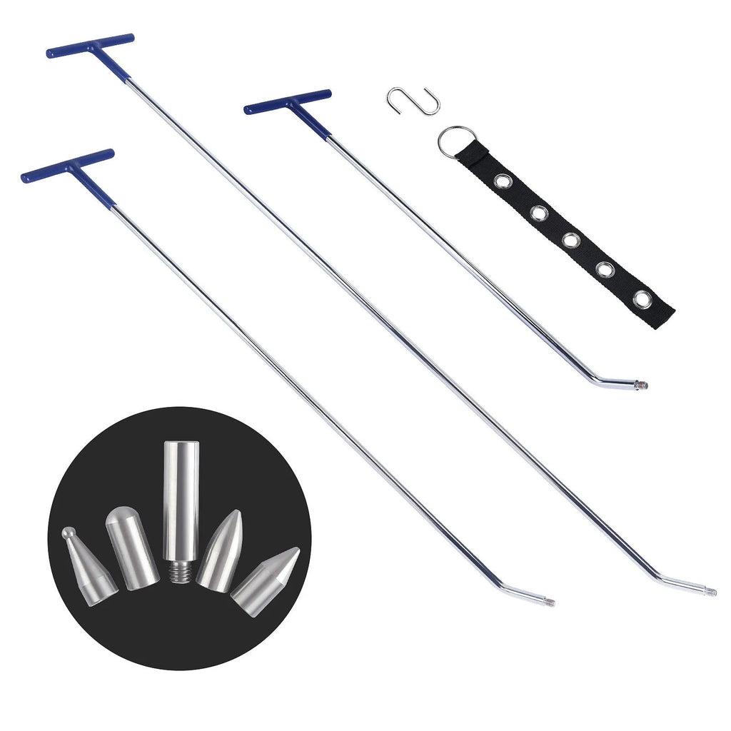 Three alloy steel car dent repair hook crowbars for automotive panel work