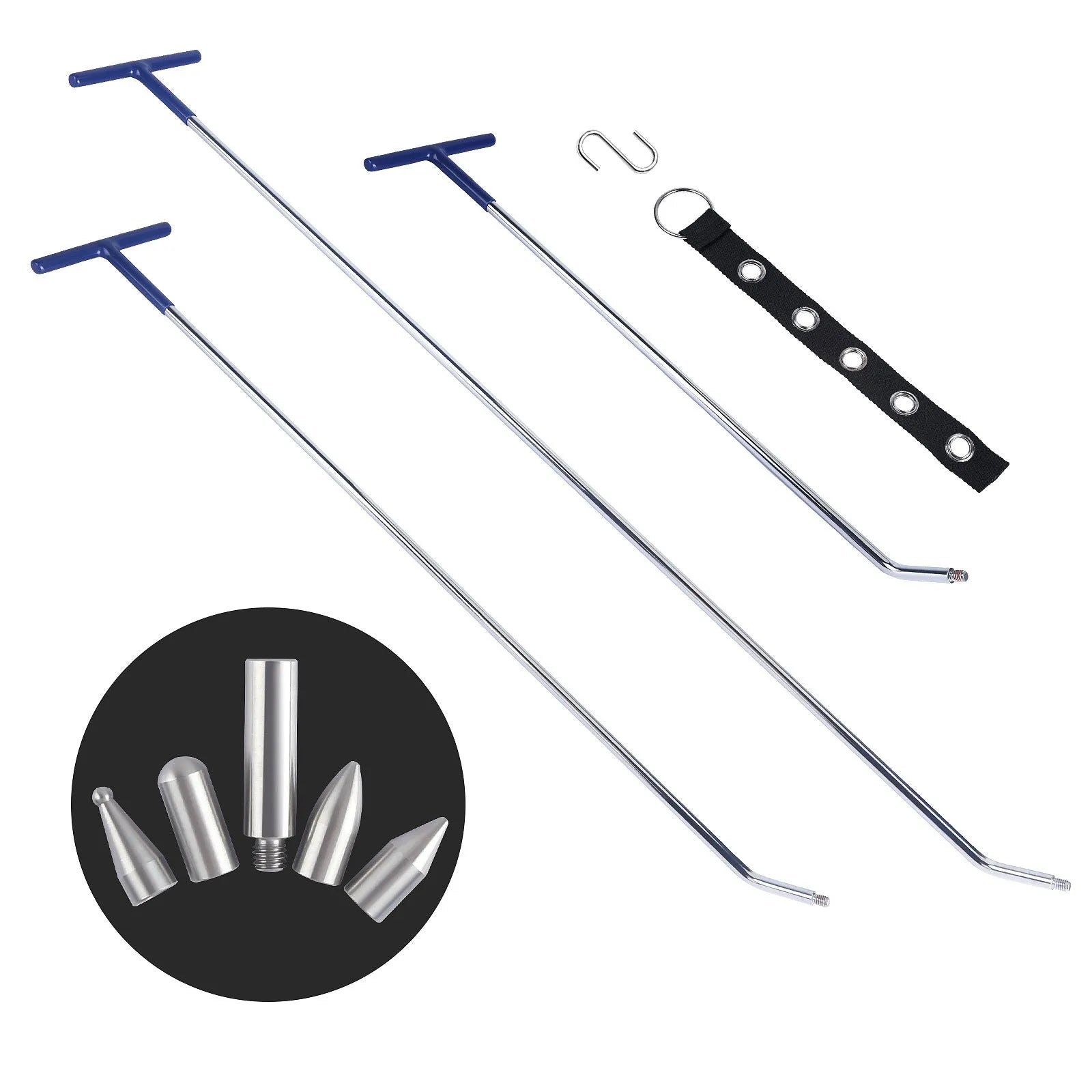Three alloy steel car dent repair hook crowbars for automotive panel work