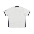 Loose retro alphabet embroidered waffle texture short-sleeved T-shirt in navy blue