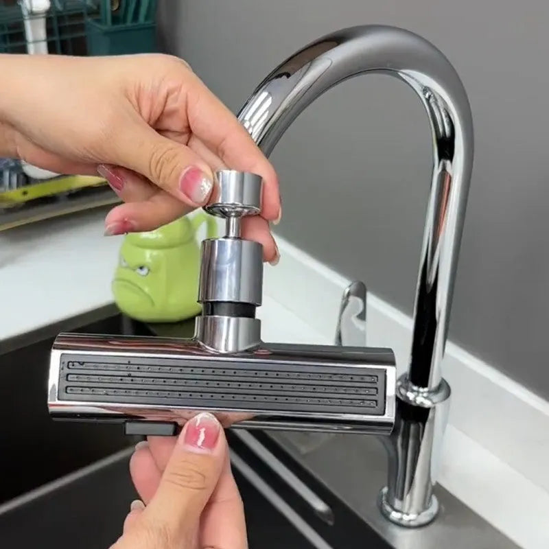 Kitchen faucet nozzle in black with waterfall bubbler mode and rotating head for universal fit