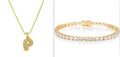 Brass micro-inlaid balloon bubble letter necklace on copper chain with matching bracelet, 2mm pendant
