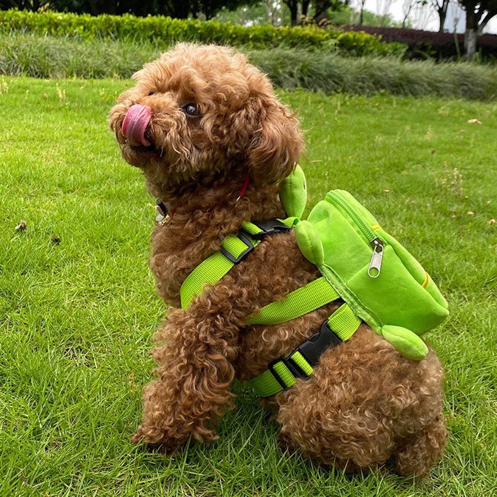 Cartoon turtle shaped velvet dog backpack harness vest with metal zipper in brown colour