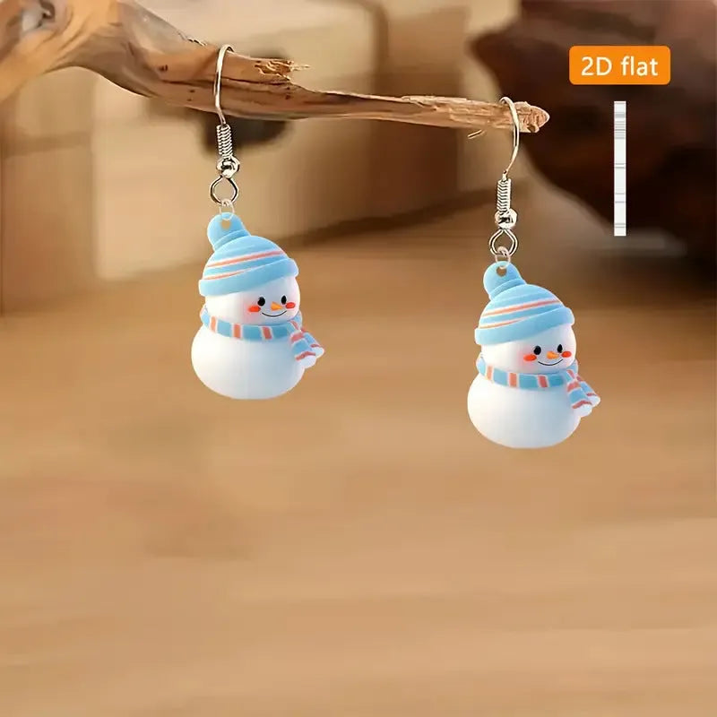 Cute cartoon Christmas snowman earrings handmade acrylic studs festive jewellery for women