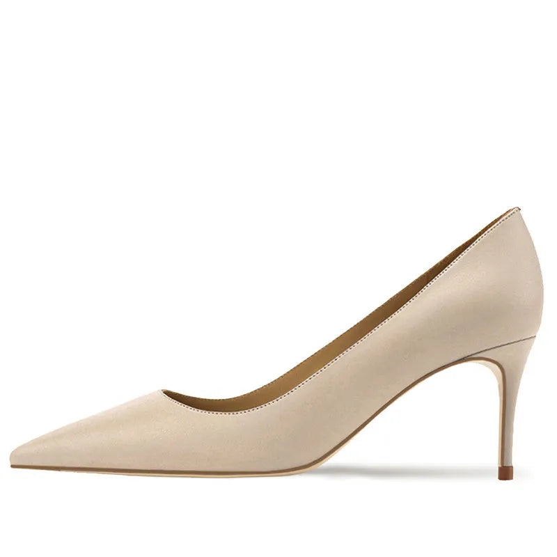 Naked light mouthed French women's soft soled high heel shoe pointed toe fine heel black