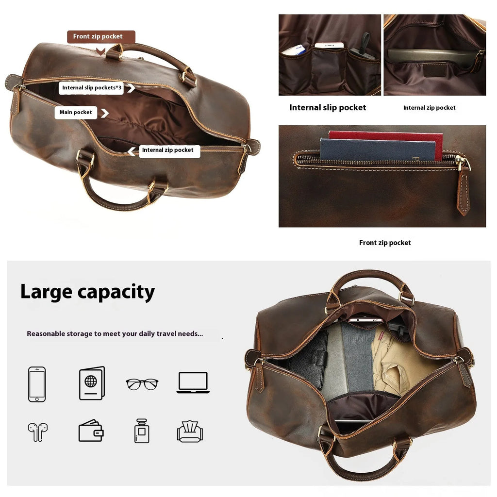 Genuine leather men's crossbody bag with vintage design and large 48.3cm width dimensions