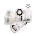 Transparent plastic inlet joint for Karcher pressure washers showing 3cm diameter and clear construction