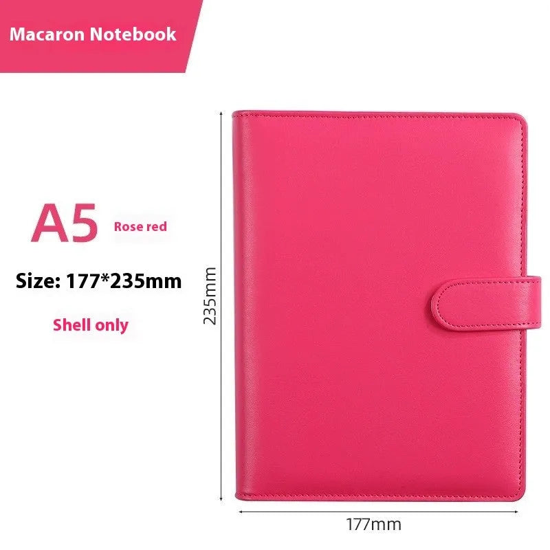 A5 PU leather loose-leaf notebook shell with zipper in solid colour options