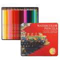 24 water-soluble coloured pencils in iron storage box, wooden barrel construction