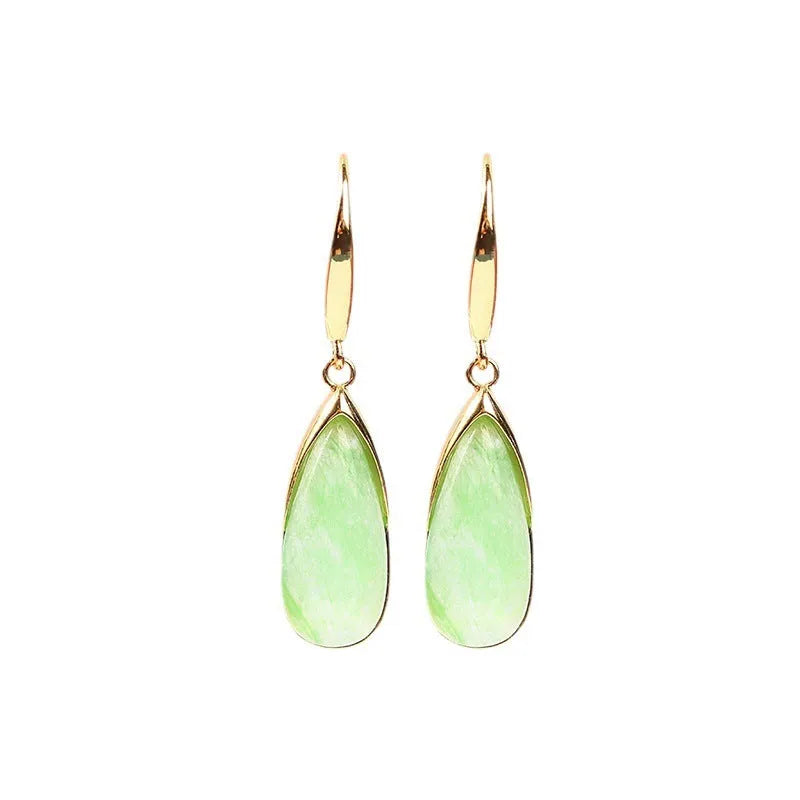 Retro geometric Chinese-style earrings with water droplet design in electroplated CP798 jade colour