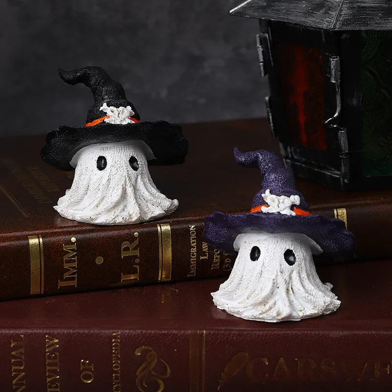 Resin wizard hat Halloween ornament in purple and black colour options.