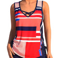 Women's printed split boxer swimsuit set with top and shorts in multiple colours.