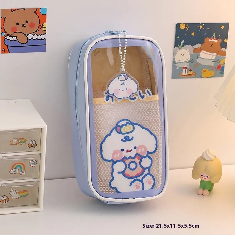 Transparent PVC pencil case with Korean-style animal patterns in vertical-candy bear design