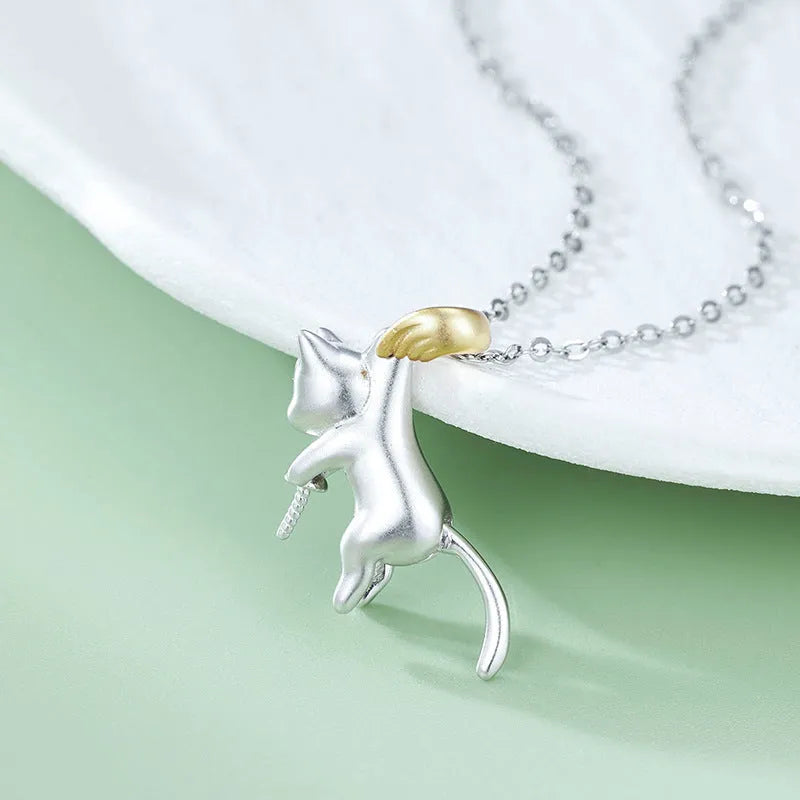 925 sterling silver clavicle chain with cat charm and electroplated finish in D3247 colour
