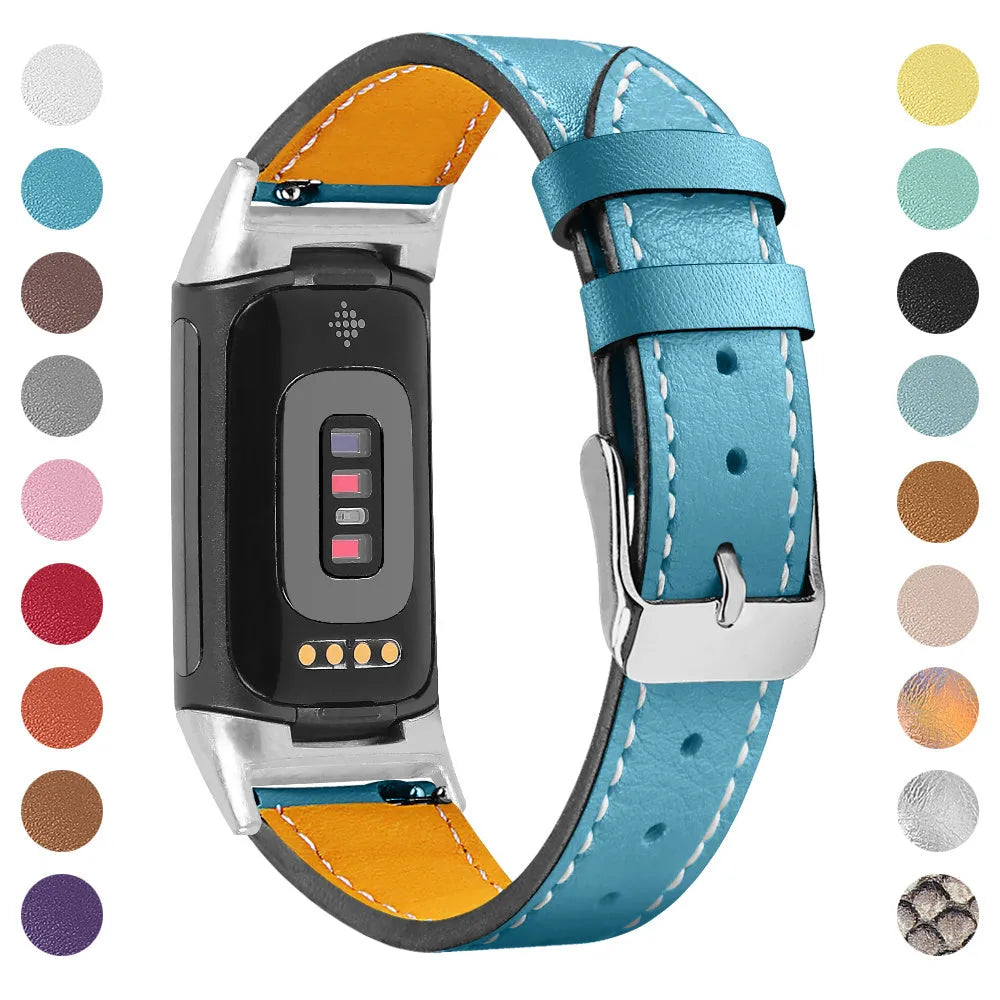 Genuine leather strap for Fitbit Charge 5 and Charge 6 smart watches in multiple colour options