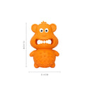 Green and yellow thick natural rubber dog toy with squeaker for aggressive chewers.
