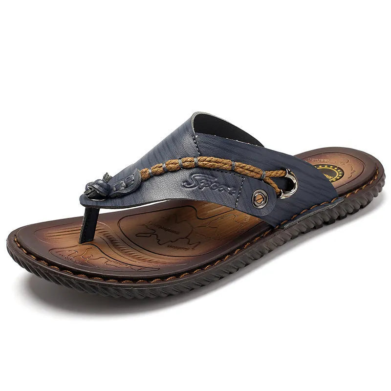 Men's non-slip casual slippers in black PU leather with lightweight construction