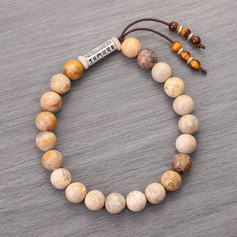 Wood colour handmade stone bead bracelet with European and American retro style original design