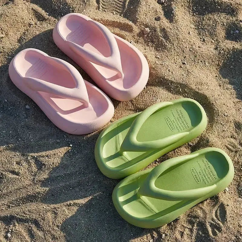 Solid colour EVA flip-flops with a thick sole, bow detail, and thong strap on a plain background.