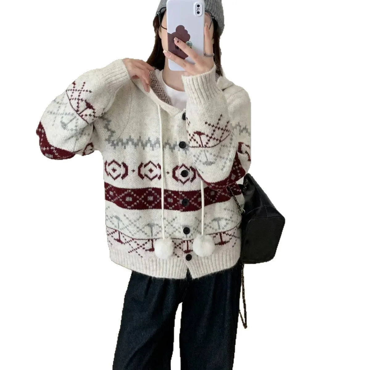 Women's plus size loose geometric pattern brocade sweater coat in beige