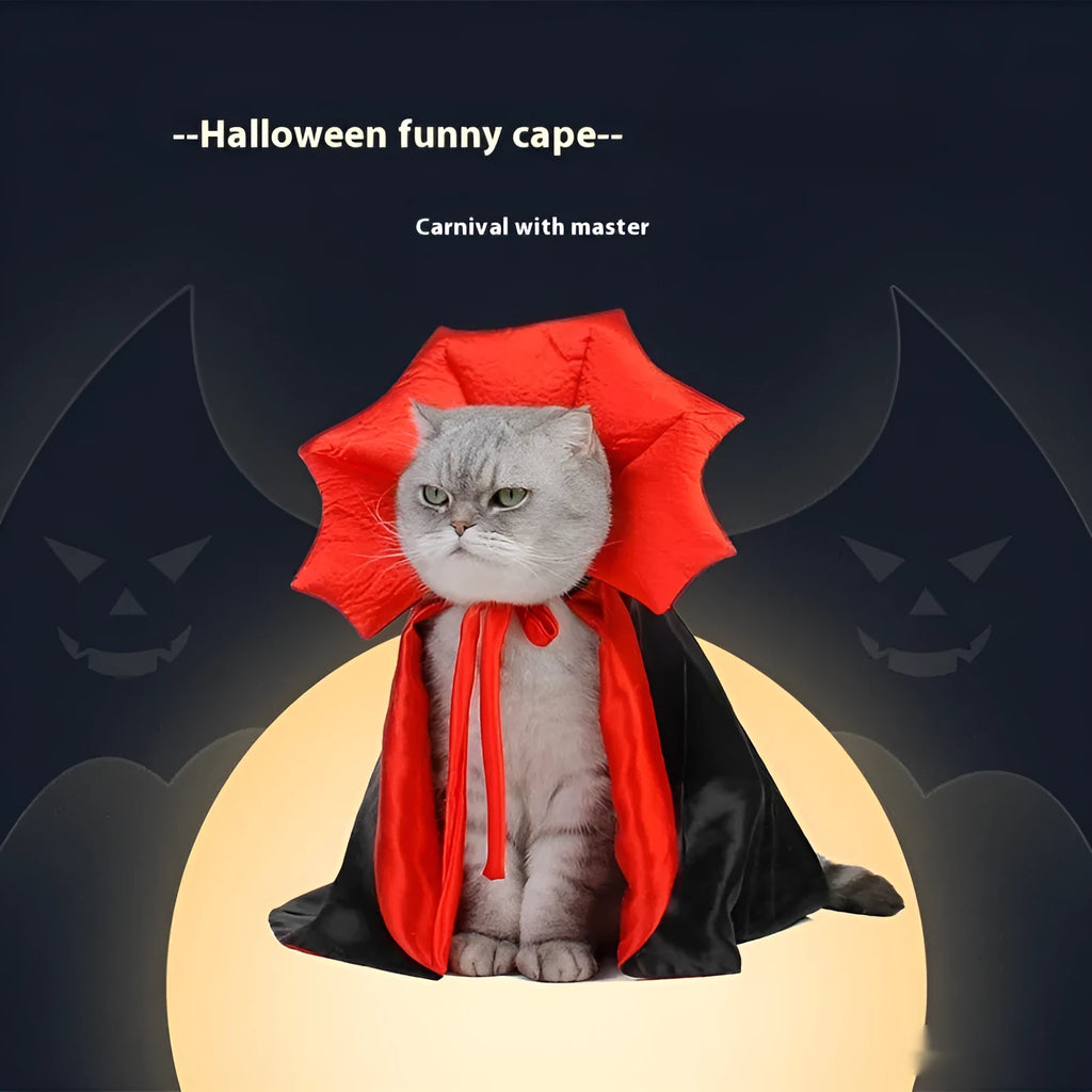 Black and red Halloween pet costume for cats and dogs made from polyester fabric