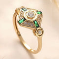 Square-cut ins-style women's fashion ring in lvzuan colour on a plain background.