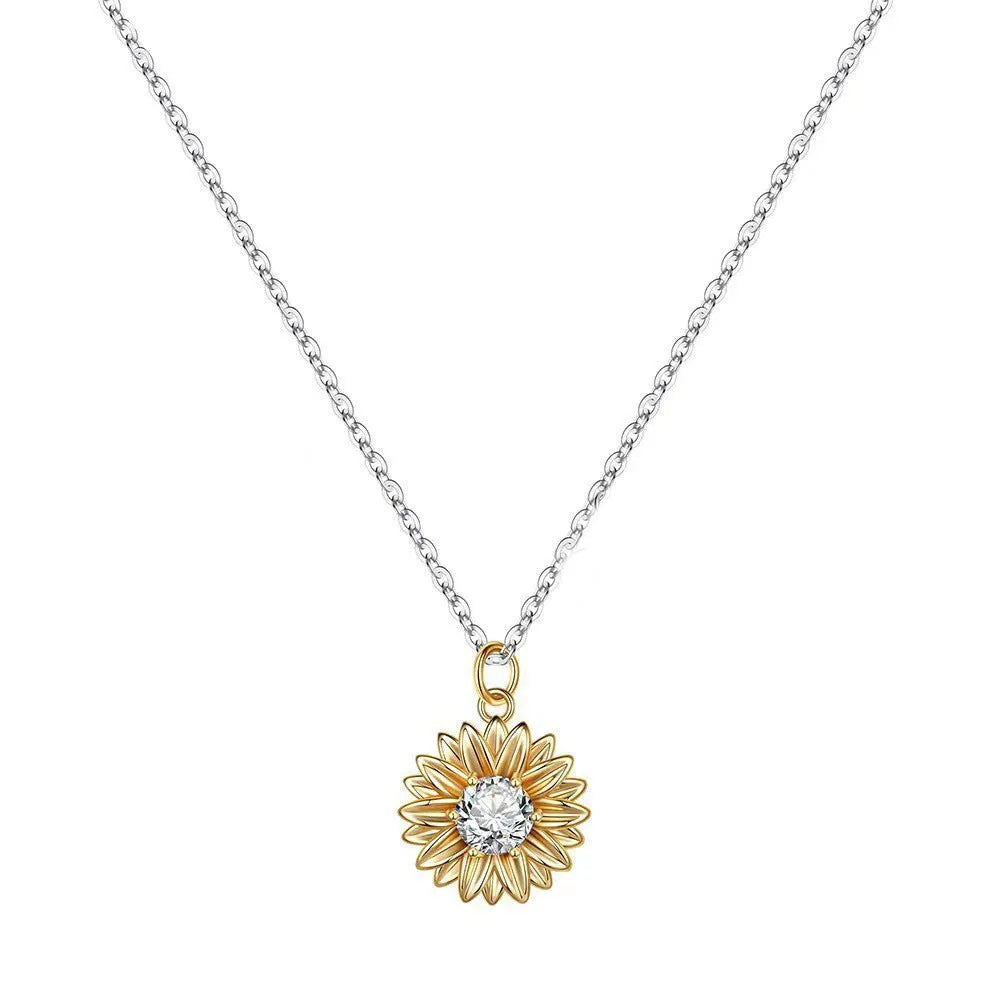 Women's sterling silver sunflower necklace with adjustable chain and electroplated daisy pendant