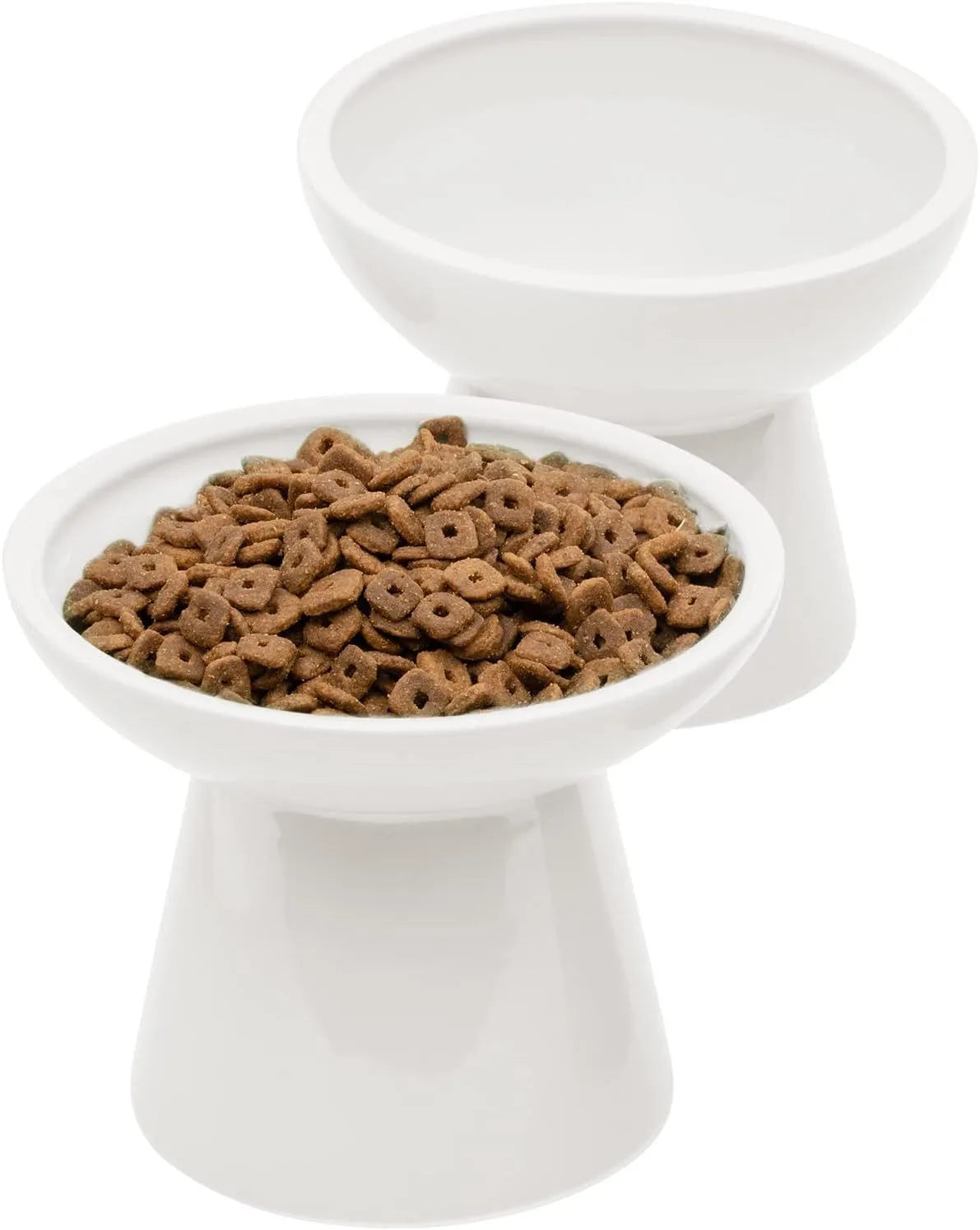 Elevated ceramic cat bowl with wide shallow design in blue green pink or white