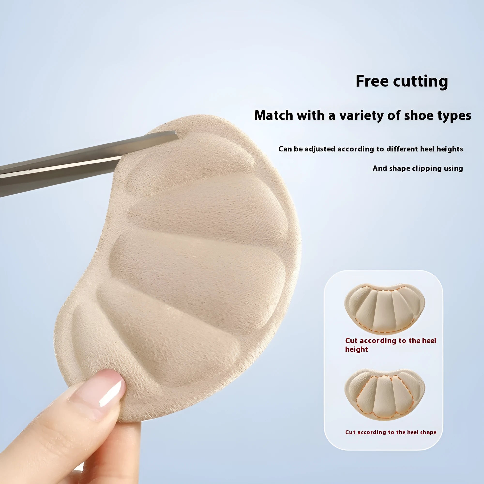 Three pairs of camel-coloured anti-blister heel cushion stickers with suede surface