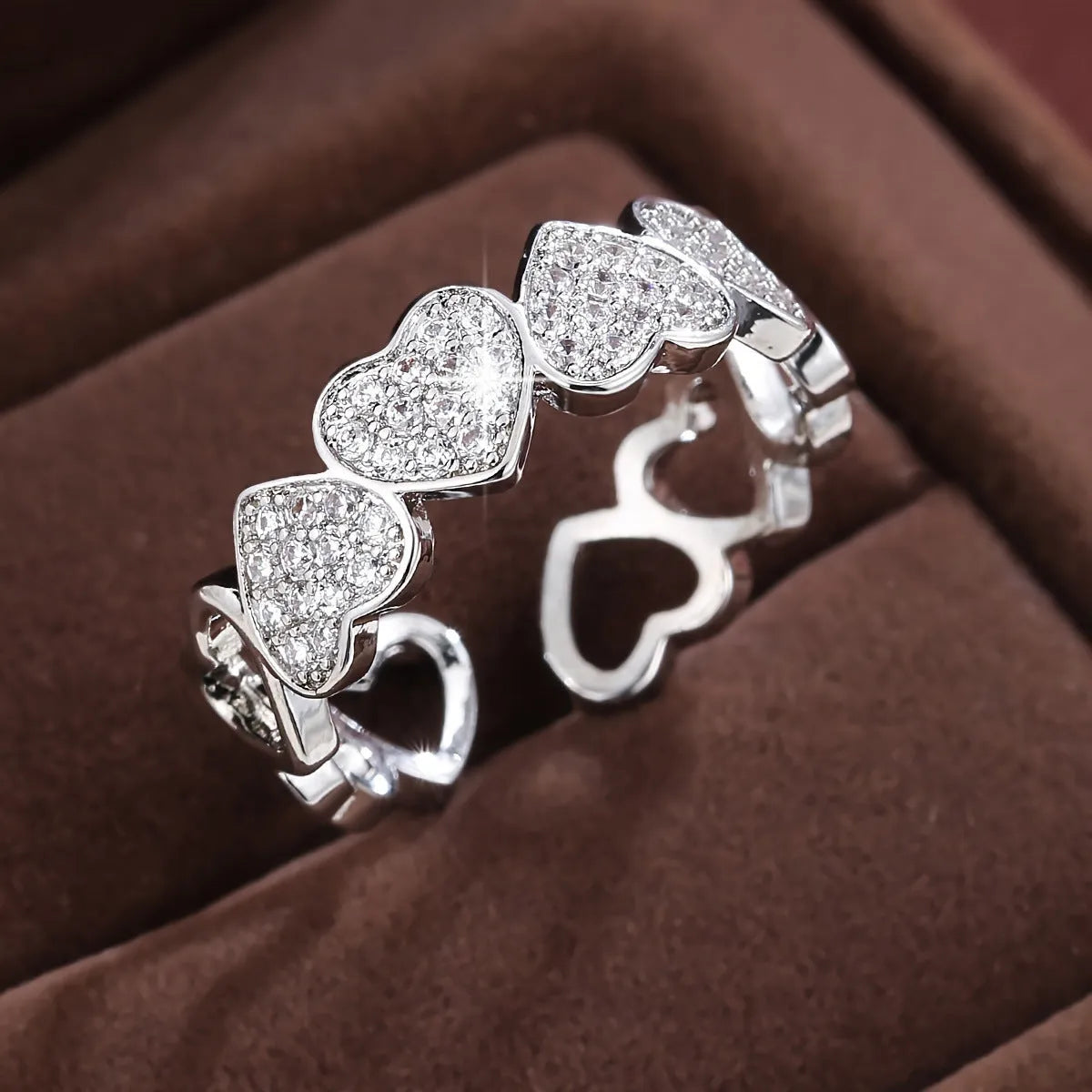Adjustable opening gold colour couples ring with love heart design and diamond texture