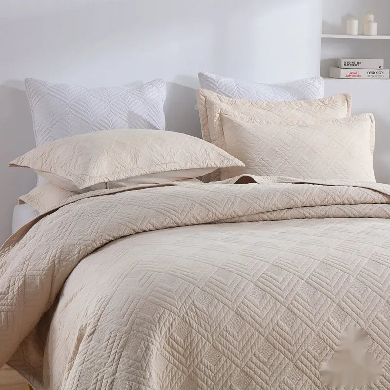 Pure cotton double-sided bed cover three-piece set with embroidery detail for standard bed sizes