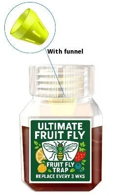 Bottle of SK003 fruit fly bait liquid for use in pest traps.