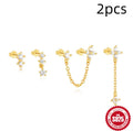 S925 sterling silver clover petal earrings with geometric design and gold electroplating