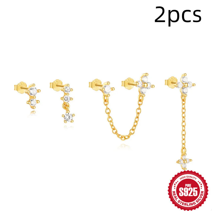 S925 sterling silver clover petal earrings with geometric design and gold electroplating